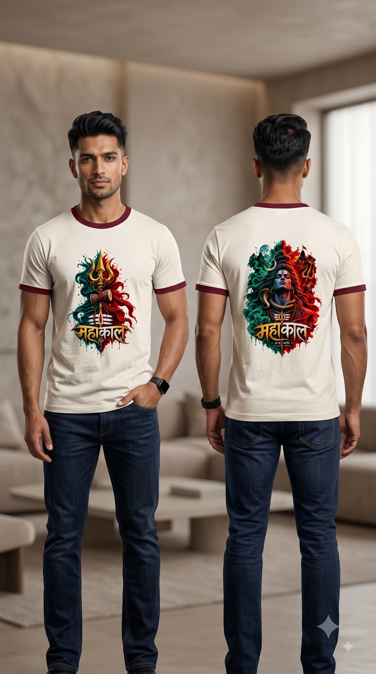Mahakal Hindu Deity Graphic Retro Ringer T-Shirt