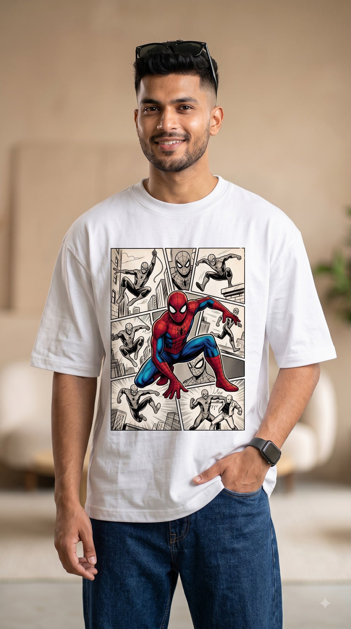 Spider-Man Action Comic Strip Print Oversized Tee