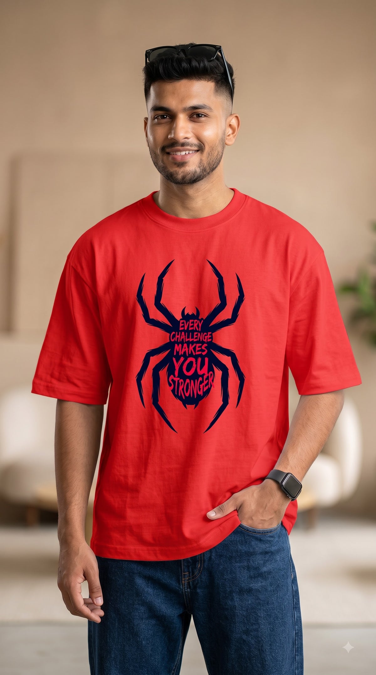 Streetwear Typography Spider Design Heavyweight Oversized Tee
