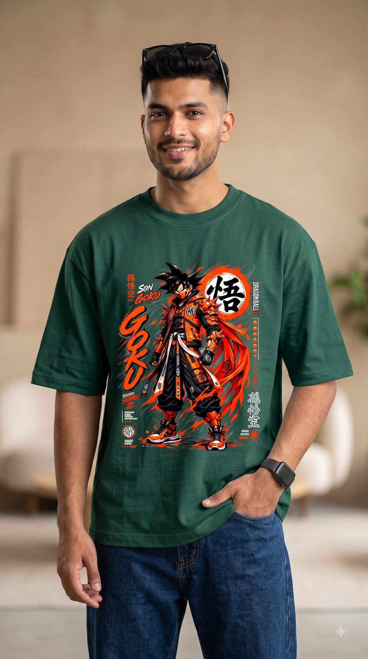 Son Goku Armor Anime Graphic Oversized Terry T-Shirt