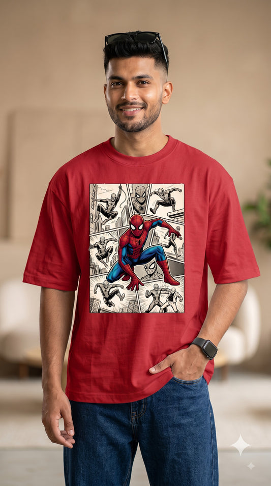 Spider-Man Action Comic Strip Print Oversized Tee