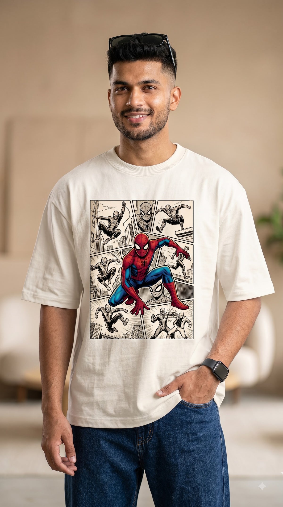 Spider-Man Action Comic Strip Print Oversized Tee