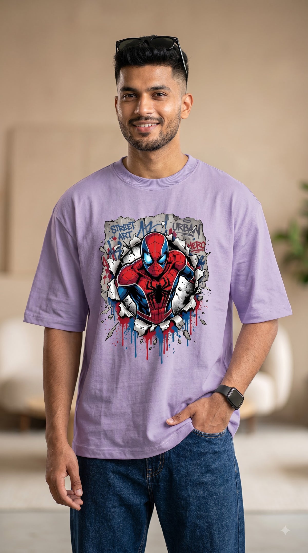 Spider Man Graphic Oversized Terry T-Shirt for Men & Women