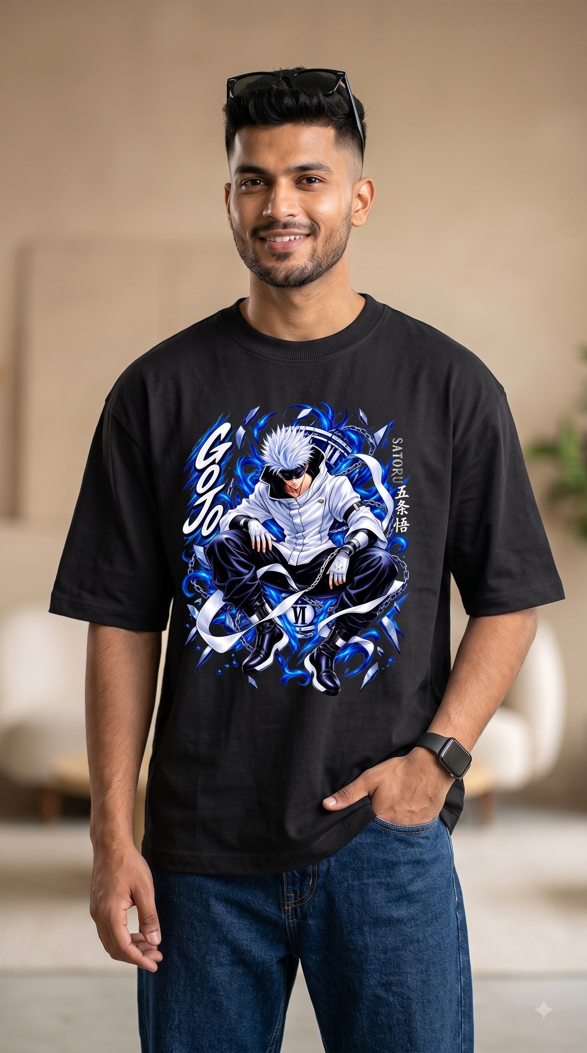 Japanese Anime Satoru Gojo Black Oversized T-Shirt