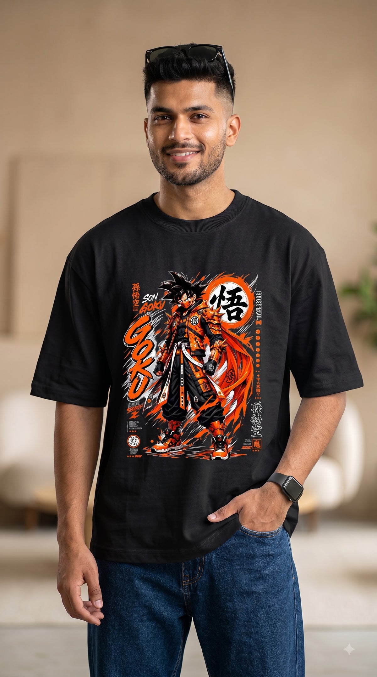 Son Goku Armor Anime Graphic Oversized Terry T-Shirt