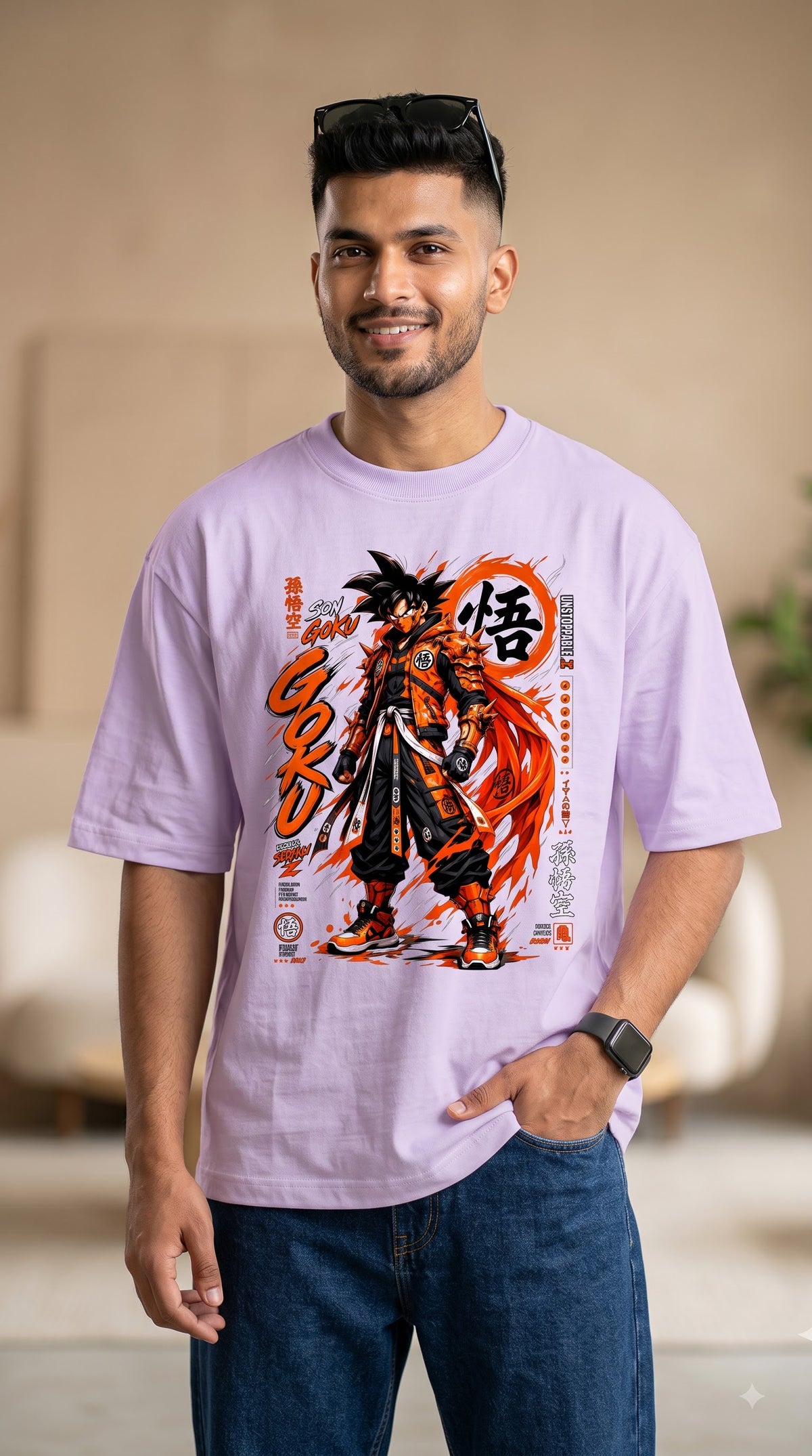 Son Goku Armor Anime Graphic Oversized Terry T-Shirt
