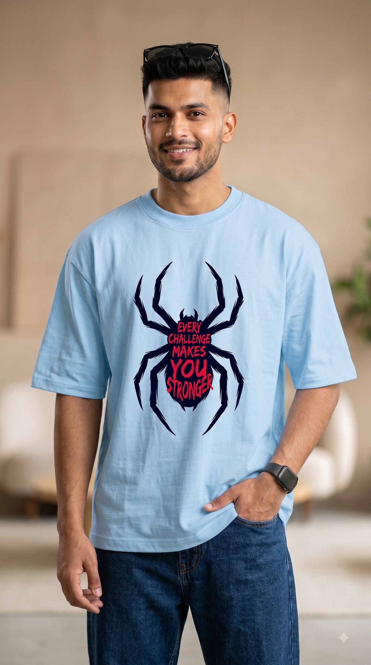 Streetwear Typography Spider Design Heavyweight Oversized Tee