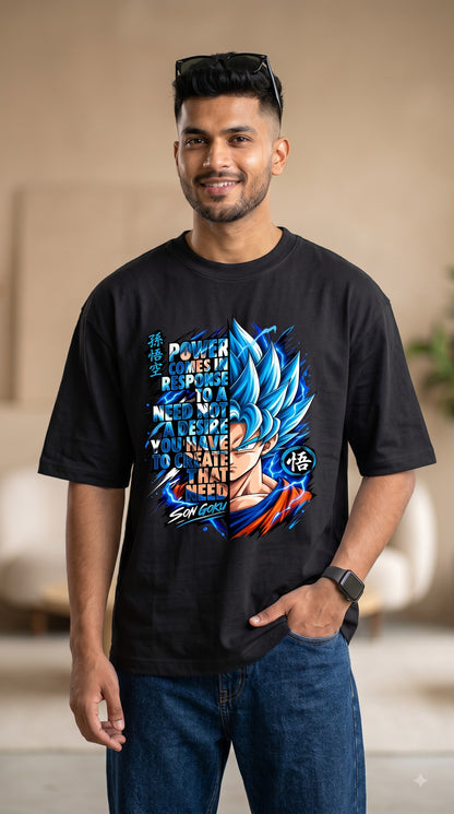 Son Goku Power Quote Anime Graphic Oversized Terry T-Shirt