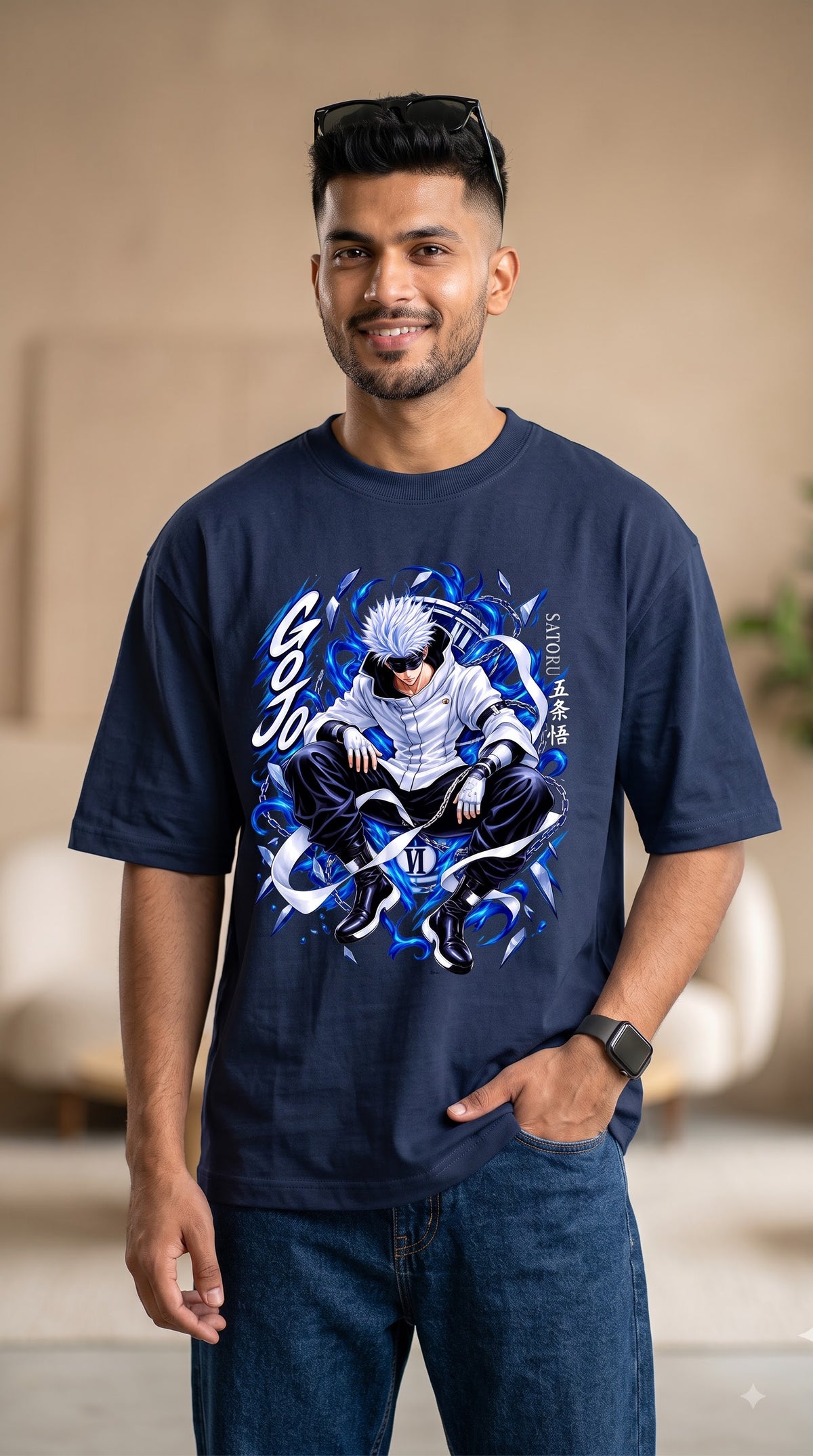 Japanese Anime Satoru Gojo Black Oversized T-Shirt