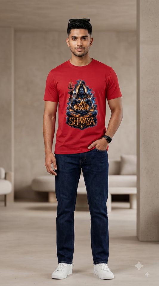 Om Namah Shivaya Lord Shiva Fiery Art Cotton Classic Crew T-Shirt