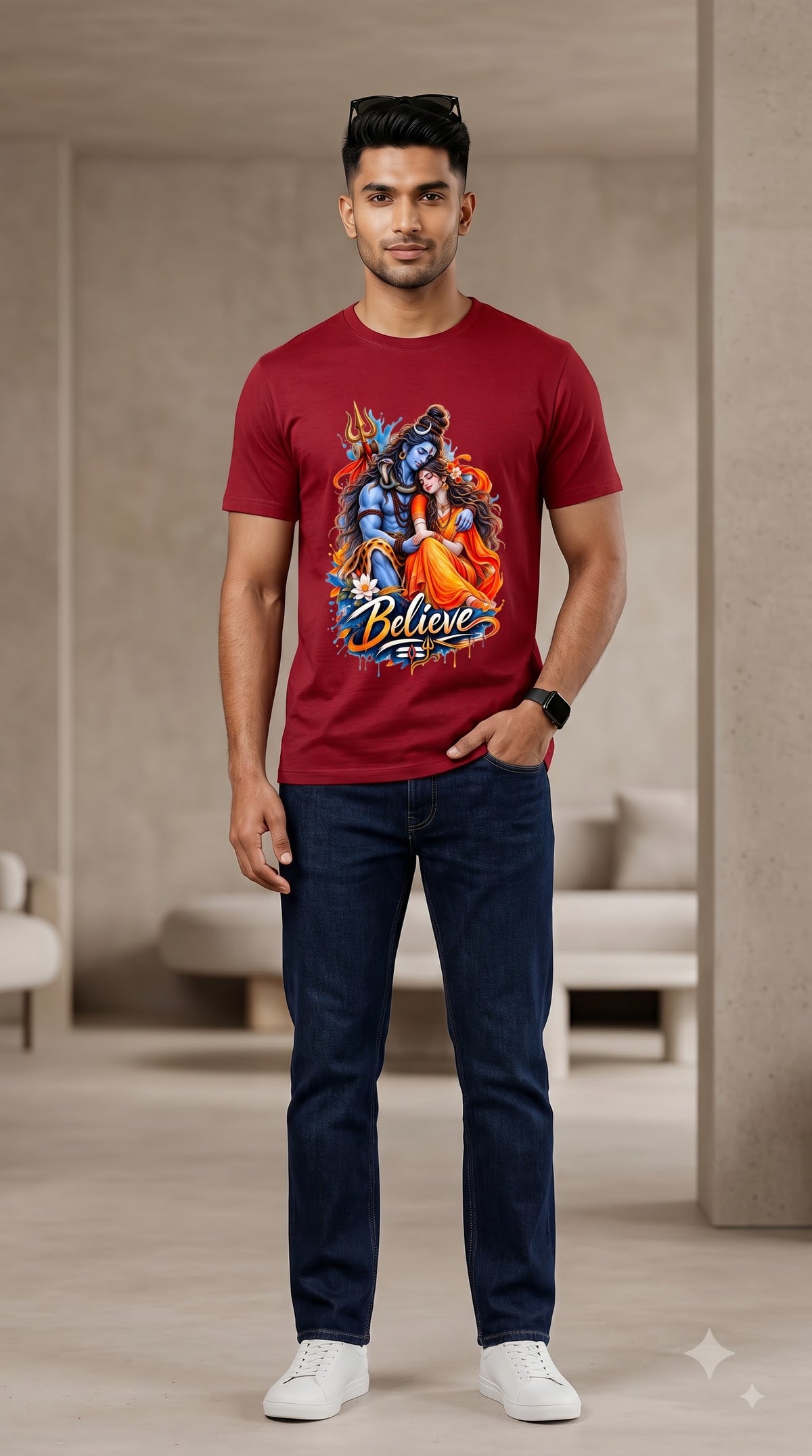 Lord Shiva and Devi Parvati Couples Spiritual Classic Crew T-Shirt