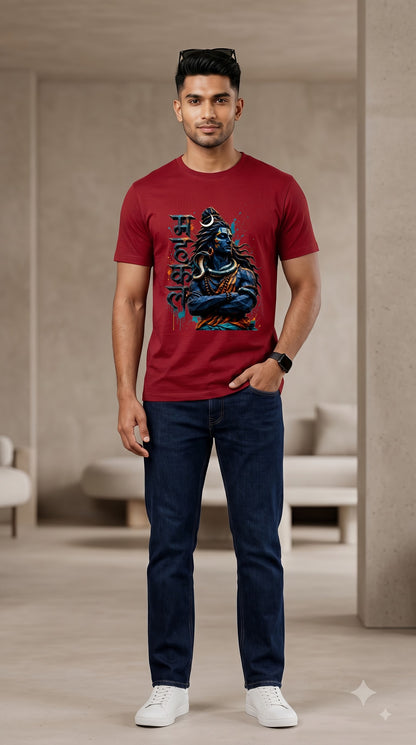 Lord Shiva Mahakal Cross Arms Graphic Classic Crew T-Shirt