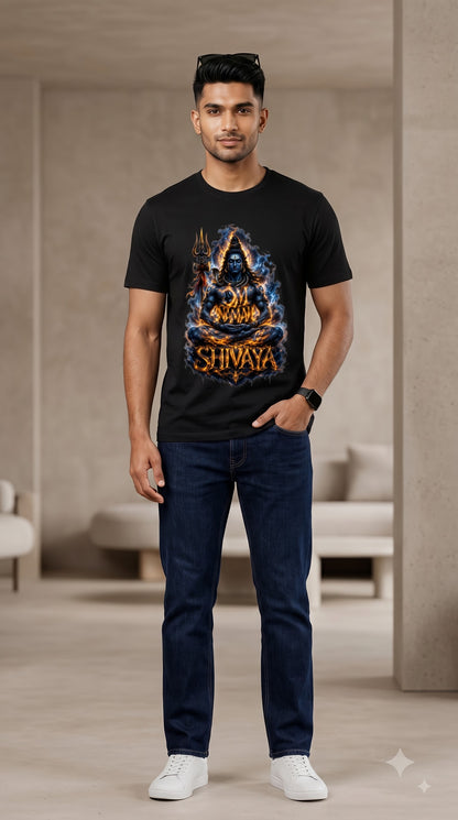 Om Namah Shivaya Lord Shiva Fiery Art Cotton Classic Crew T-Shirt