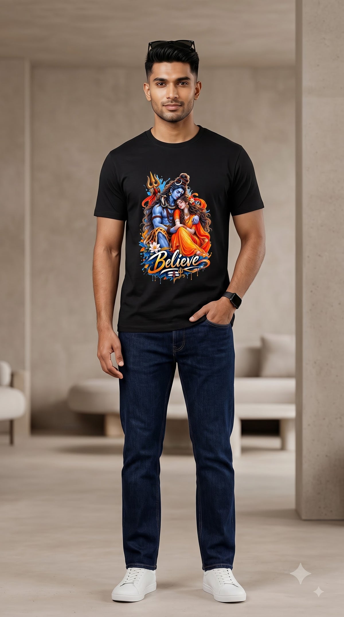 Lord Shiva and Devi Parvati Couples Spiritual Classic Crew T-Shirt