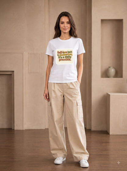 Self-Love Is A Daily Practice White Casual Cotton Classic Crew T-Shirt