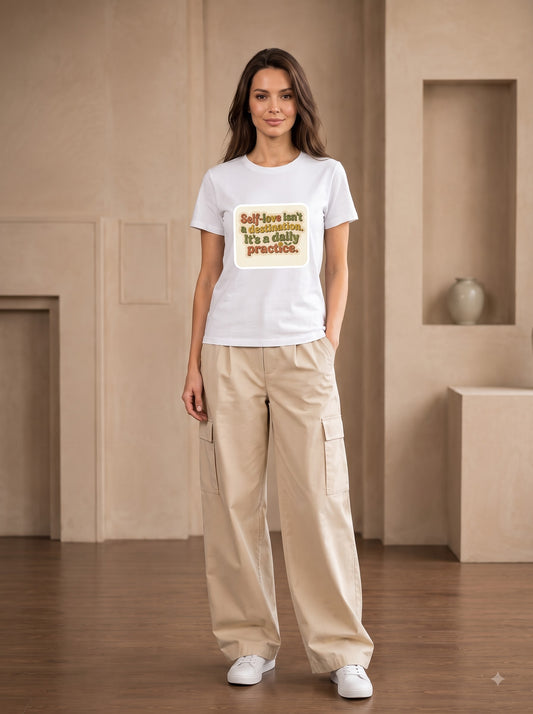Self-Love Is A Daily Practice White Casual Cotton Classic Crew T-Shirt
