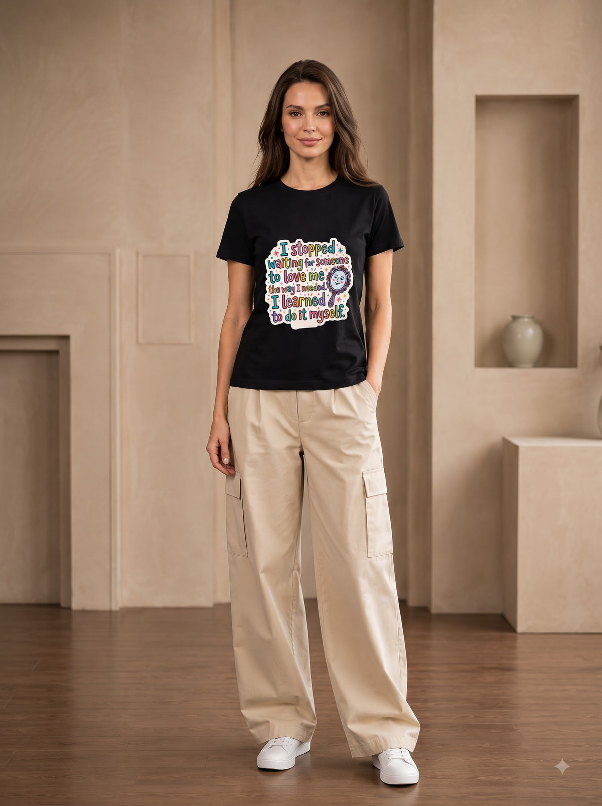 Self Love Quote Black Graphic Regular Fit Cotton Classic Crew T-Shirt
