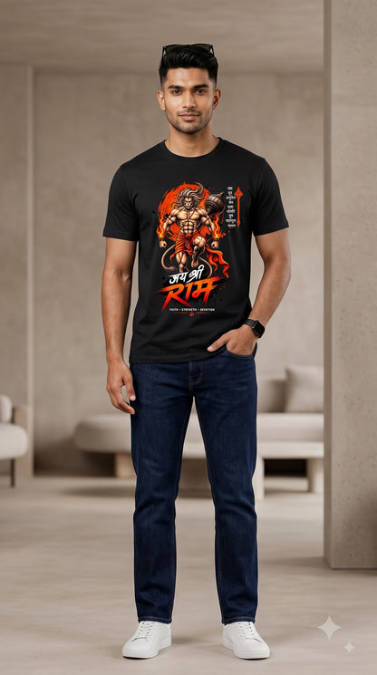 Jai Shri Ram Lord Hanuman Devotional Artwork Classic Crew T-Shirt