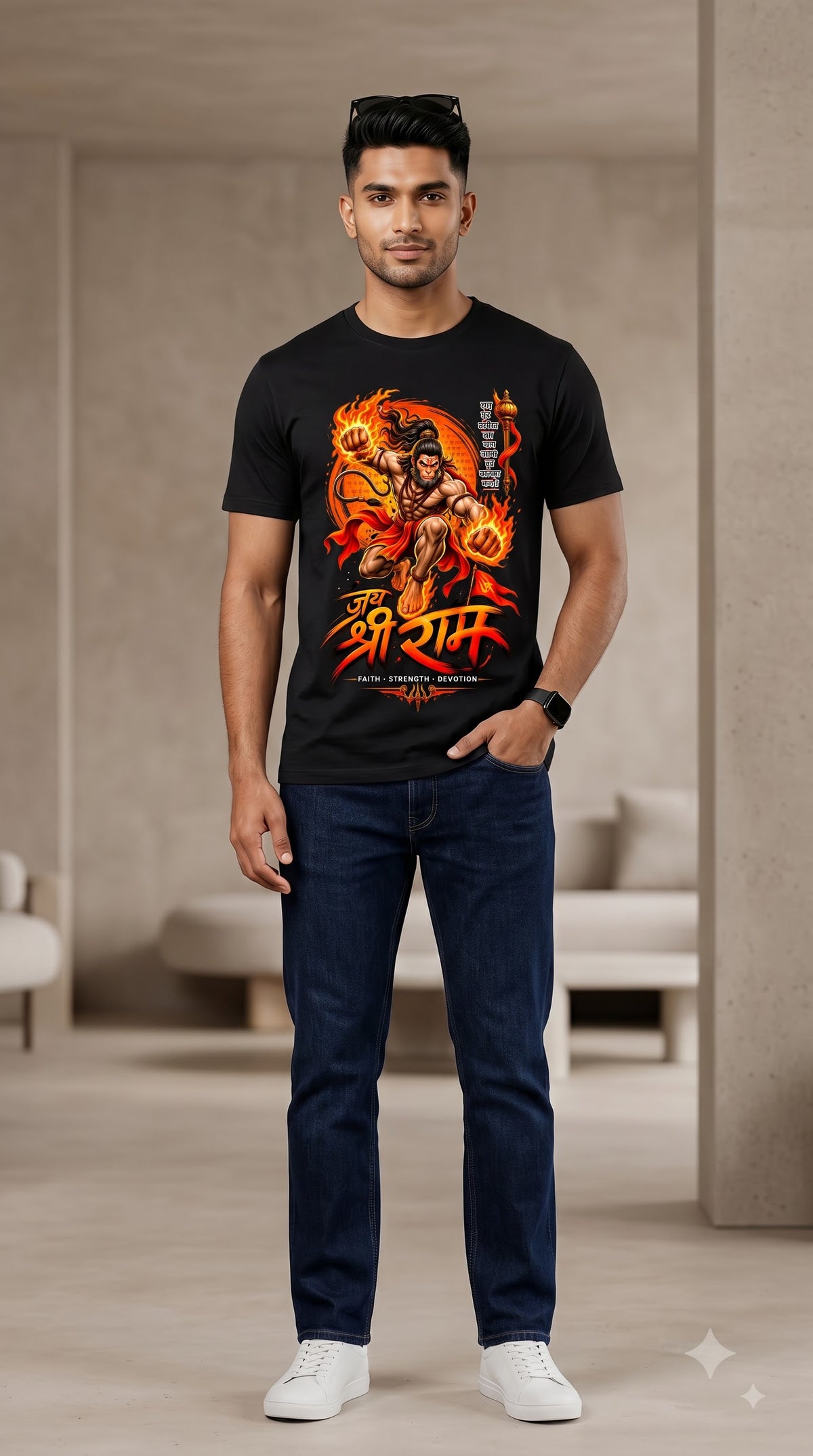 Jai Shri Ram Lord Hanuman Devotional Graphic T-Shirt