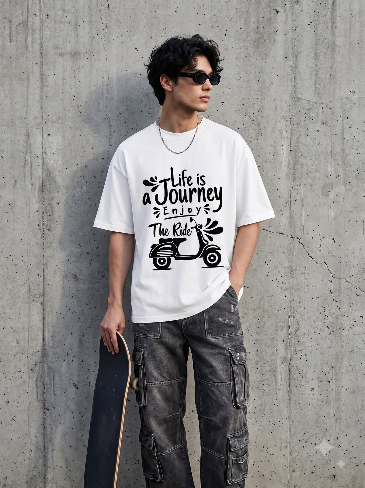 Cute Scooter Travel Quote White Oversized Crewneck T-Shirt
