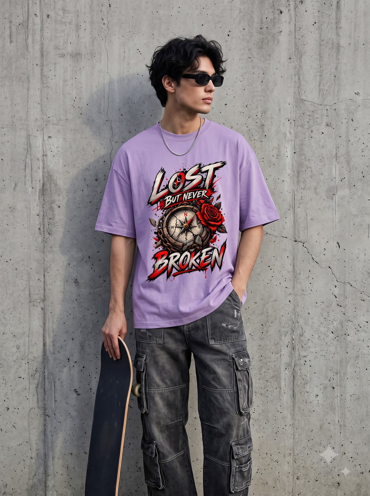 Streetwear Compass Quote Heavyweight Oversized Classic T-Shirt