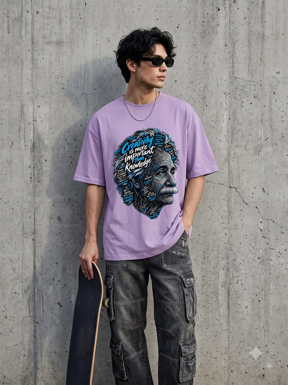 Genius Einstein Portrait Purple Classic Crew T-Shirt