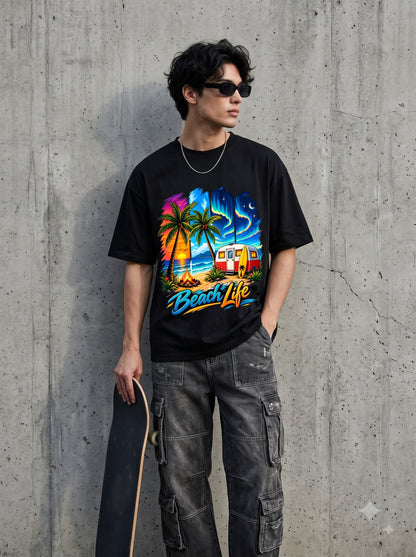 Beach Life Retro Surf Van  Classic Crew T-Shirt