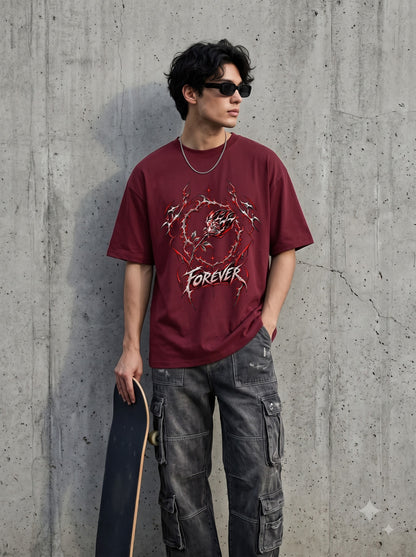 Urban Streetwear Tribal Rose Graphic Classic Crew T-Shirt