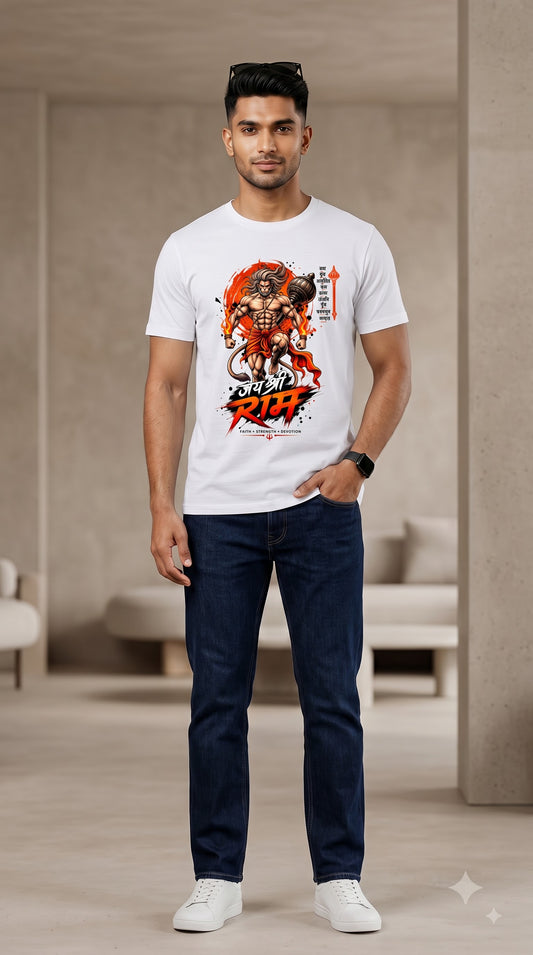 Jai Shri Ram Lord Hanuman Devotional Artwork Classic Crew T-Shirt
