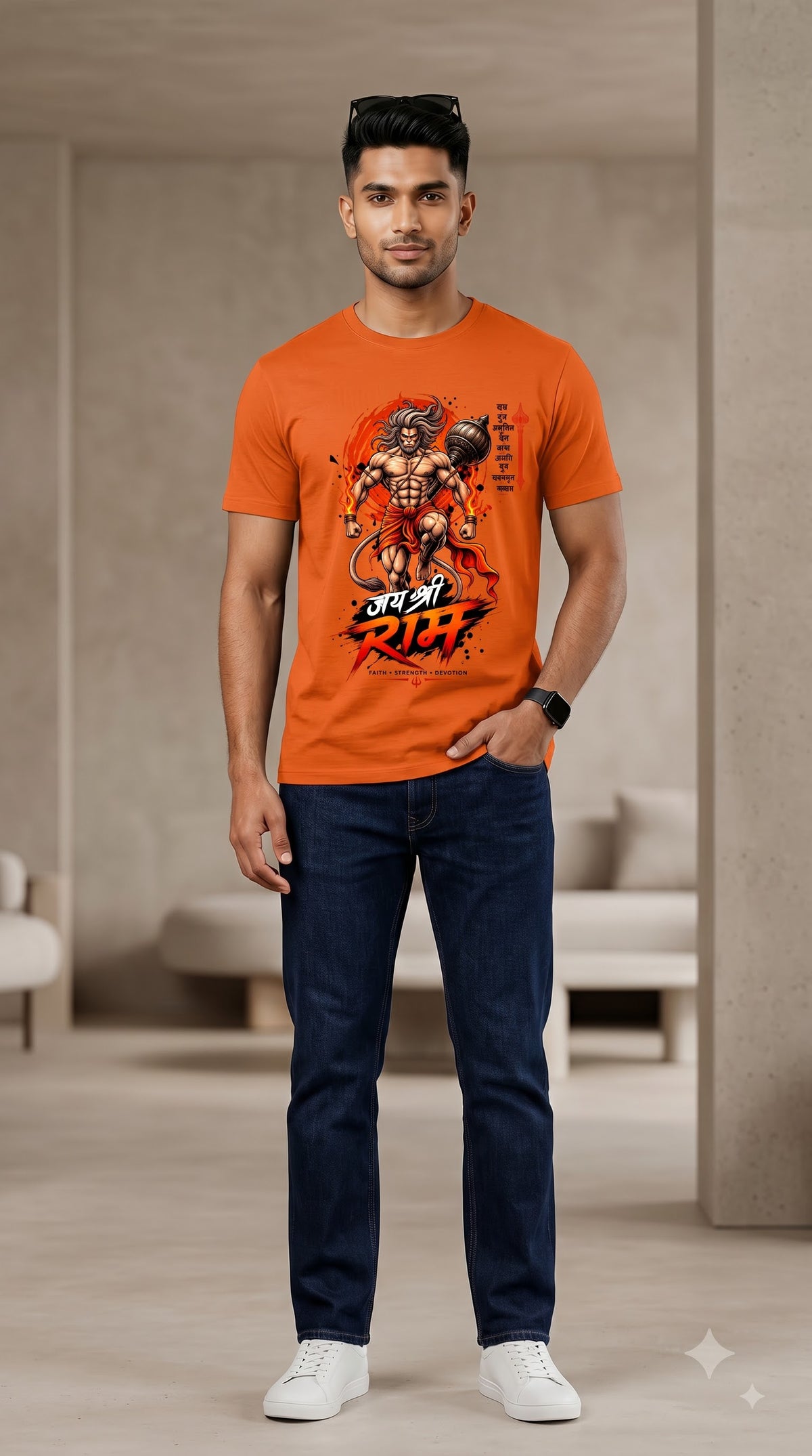 Jai Shri Ram Lord Hanuman Devotional Artwork Classic Crew T-Shirt