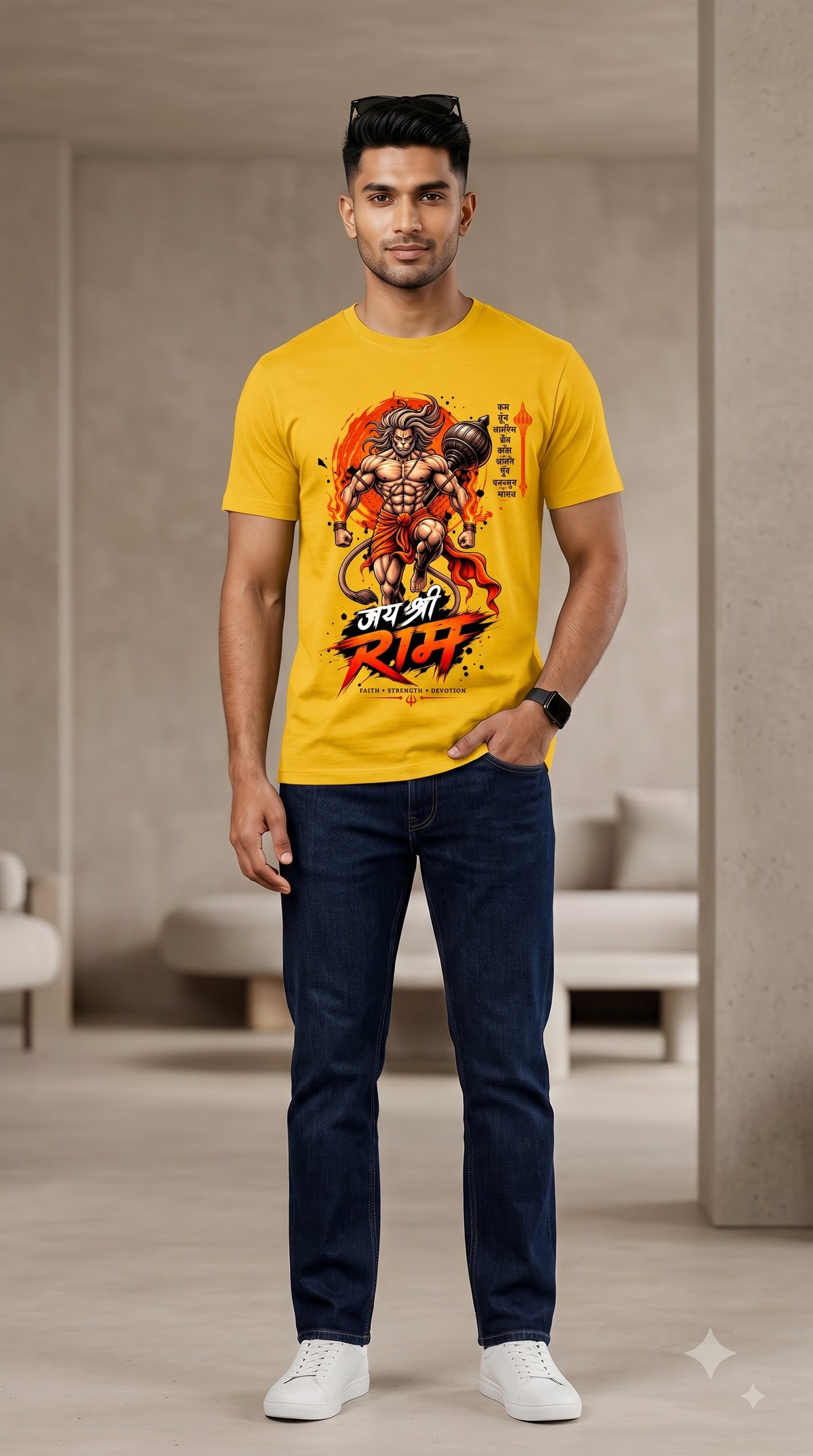 Jai Shri Ram Lord Hanuman Devotional Artwork Classic Crew T-Shirt