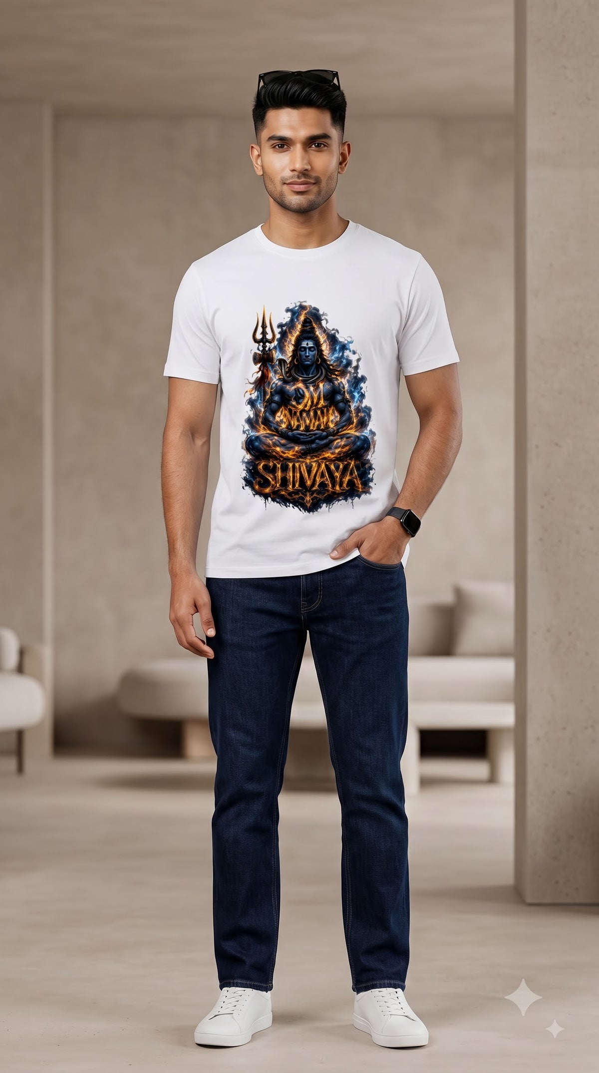 Om Namah Shivaya Lord Shiva Fiery Art Cotton Classic Crew T-Shirt
