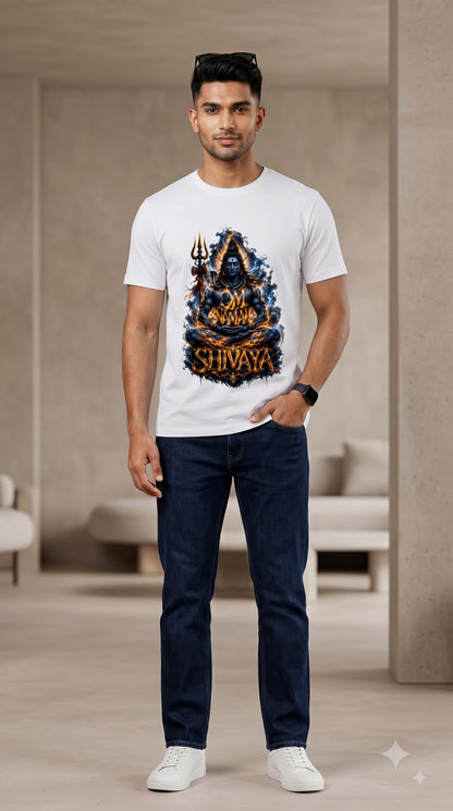 Om Namah Shivaya Lord Shiva Fiery Art Cotton Classic Crew T-Shirt