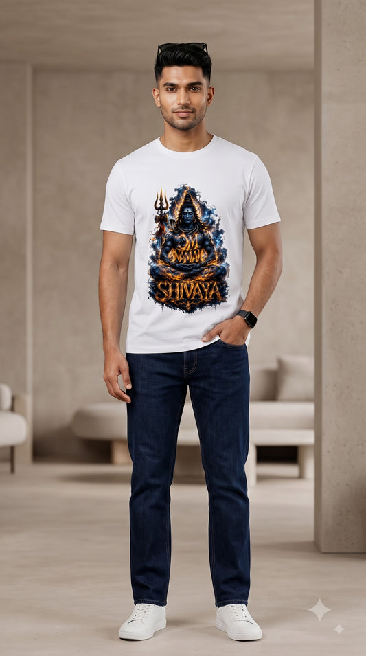 Om Namah Shivaya Lord Shiva Fiery Art Cotton Classic Crew T-Shirt