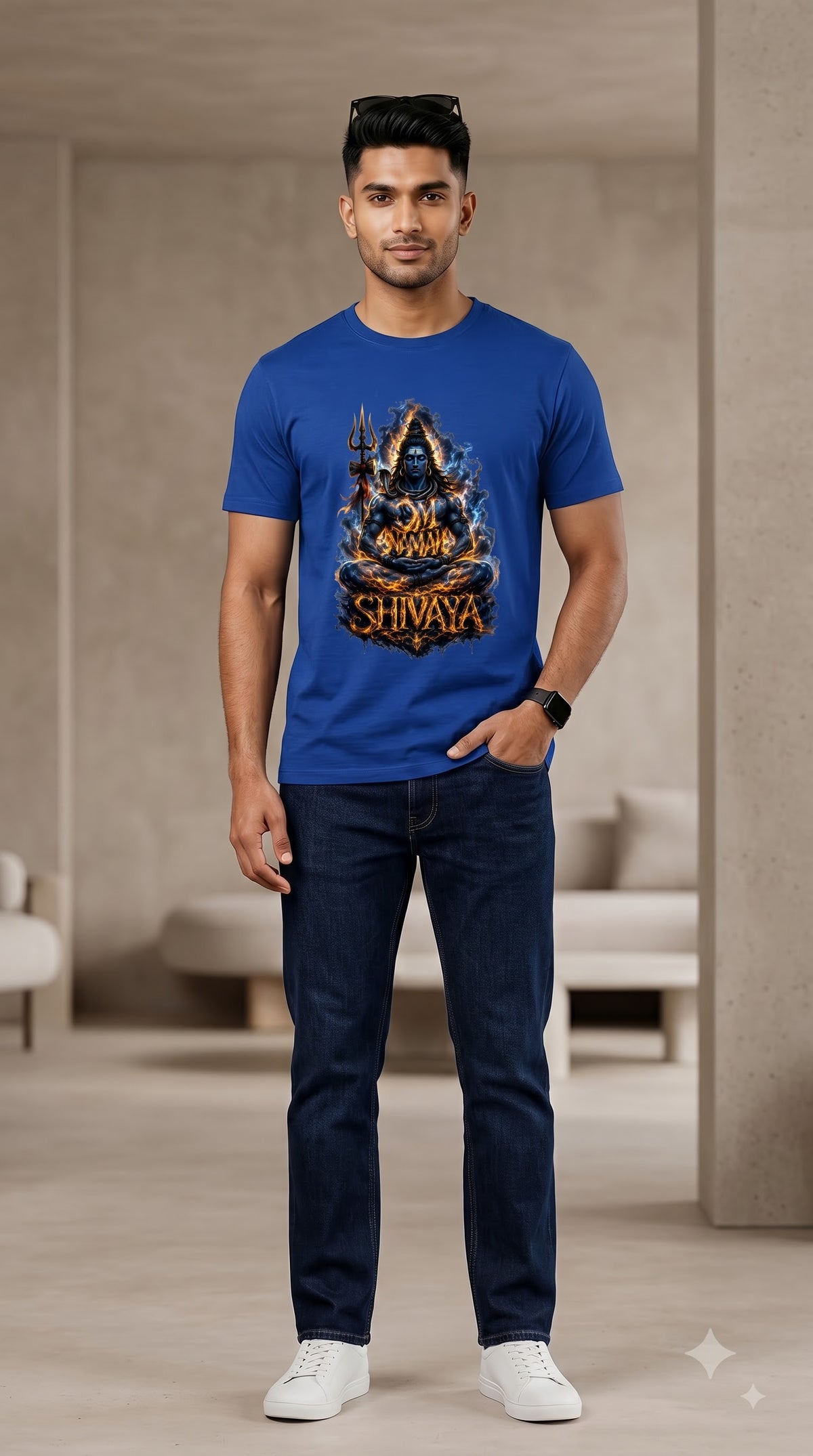 Om Namah Shivaya Lord Shiva Fiery Art Cotton Classic Crew T-Shirt