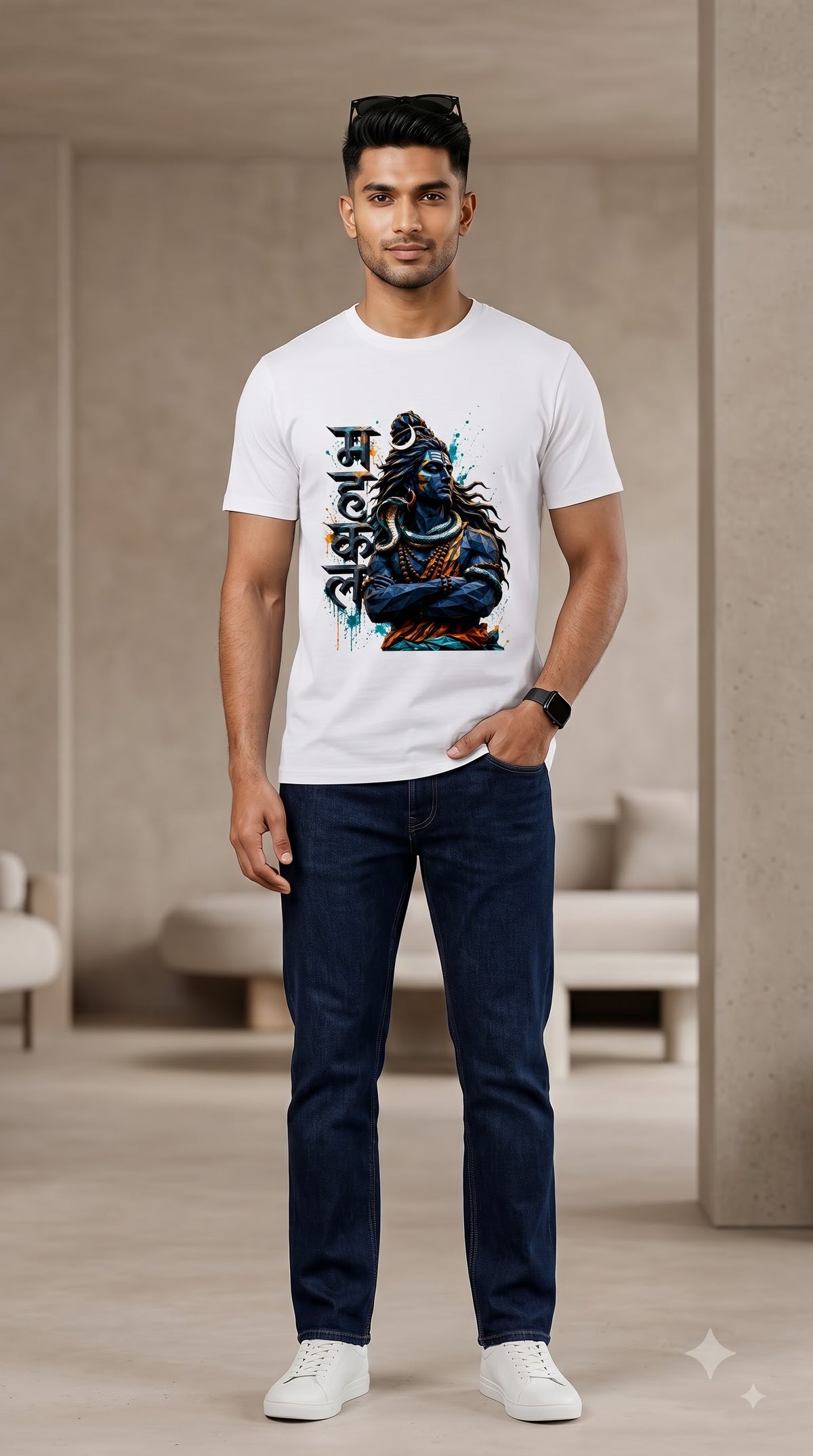 Lord Shiva Mahakal Cross Arms Graphic Classic Crew T-Shirt