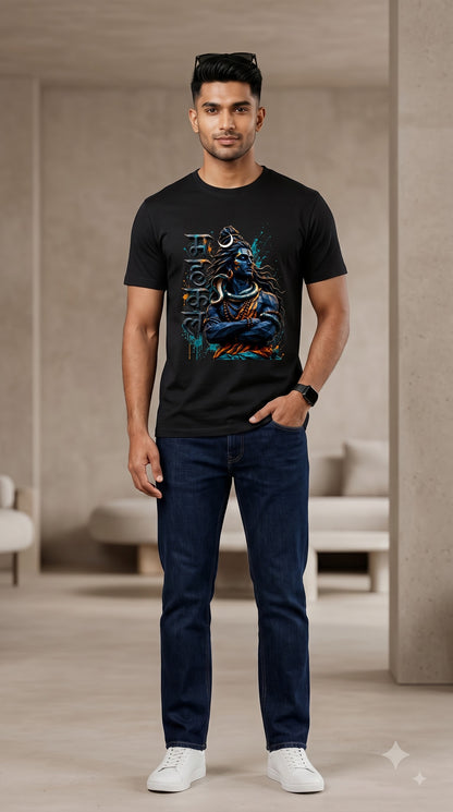 Lord Shiva Mahakal Cross Arms Graphic Classic Crew T-Shirt