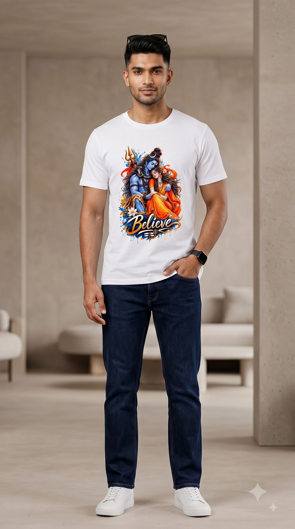 Lord Shiva and Devi Parvati Couples Spiritual Classic Crew T-Shirt
