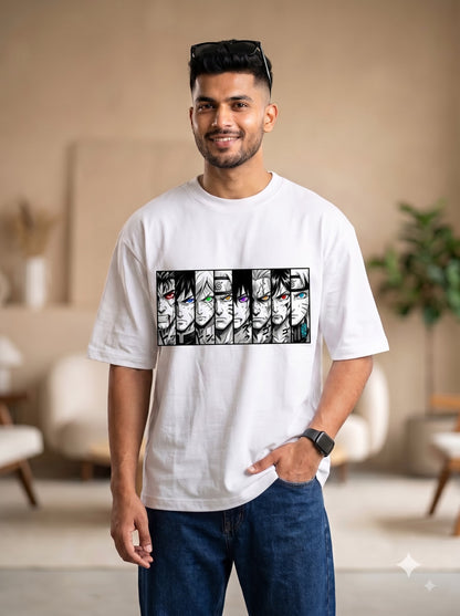 Multi-Character Anime Face Graphic T-Shirt | Premium Terry Oversized