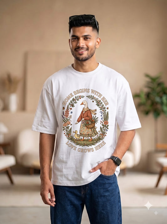 Nature Inspired Duck Illustration Oversized T-Shirt