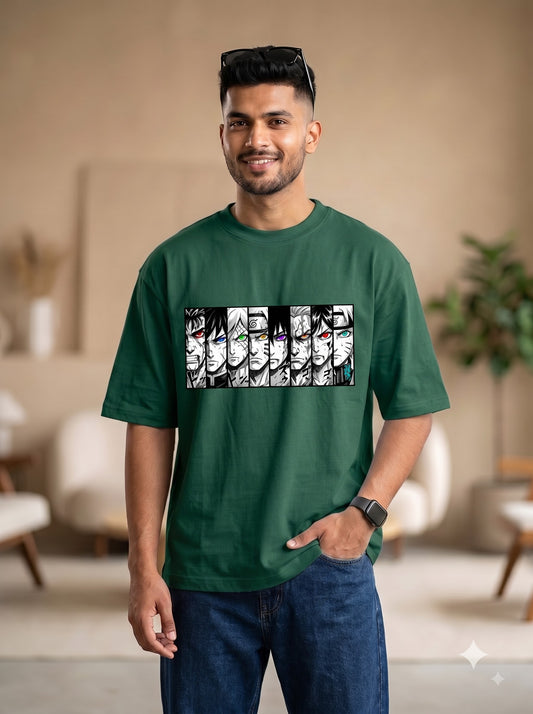 Multi-Character Anime Face Graphic T-Shirt | Premium Terry Oversized