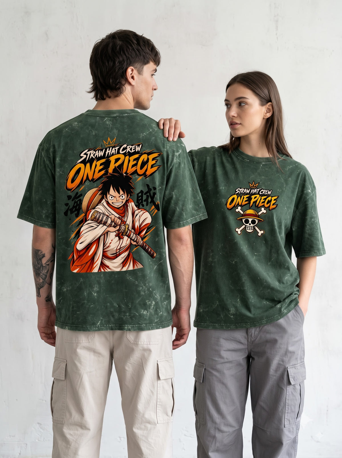 Premium Heavyweight One Piece Anime Acid Washed Oversized Tee