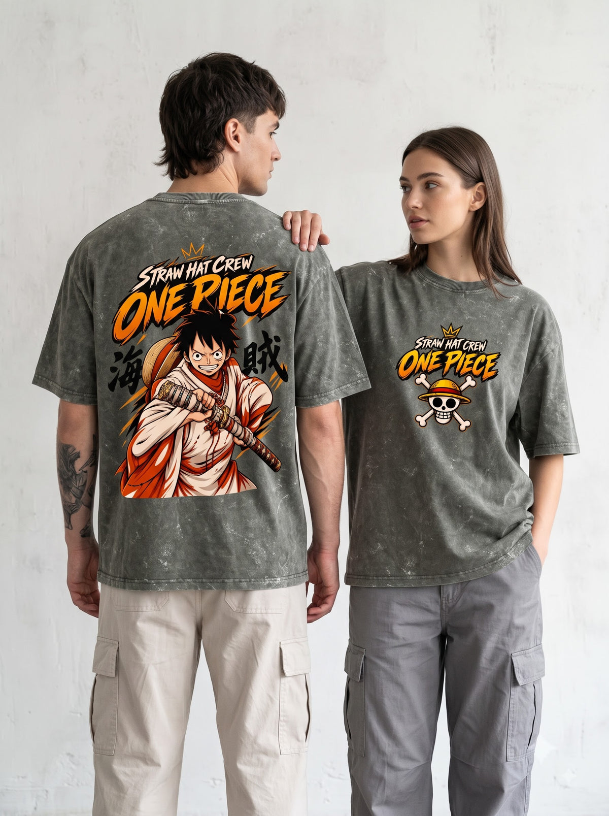 Premium Heavyweight One Piece Anime Acid Washed Oversized Tee