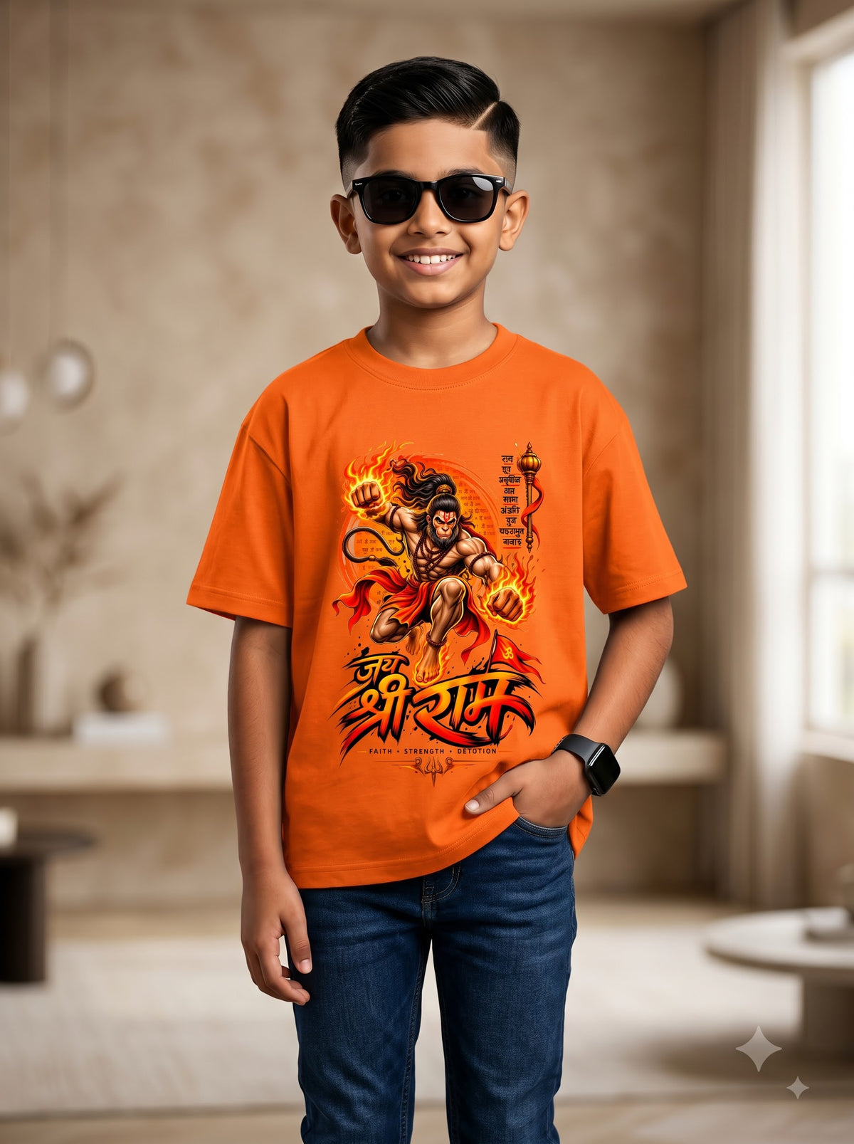 Kids Jai Shri Ram Lord Hanuman Standard Fit Cotton T-Shirt