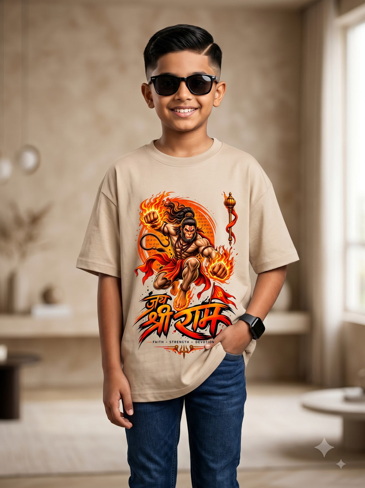Kids Jai Shri Ram Lord Hanuman Standard Fit Cotton T-Shirt