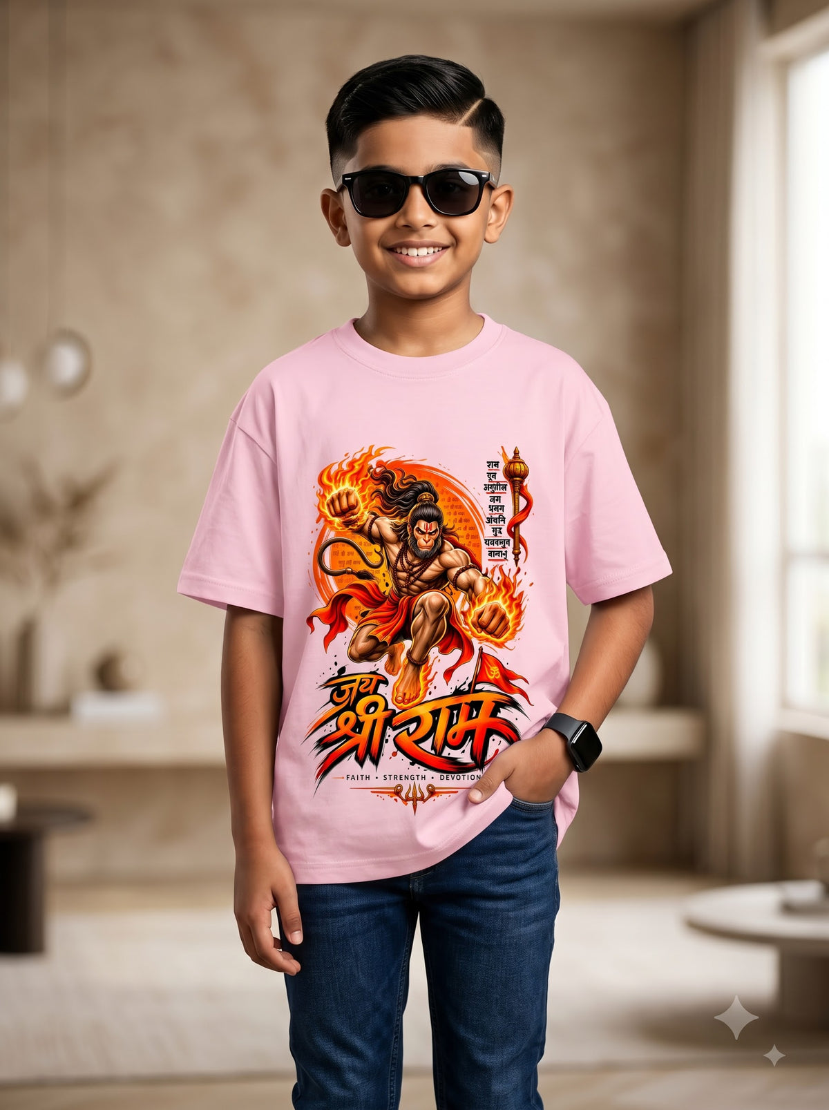 Kids Jai Shri Ram Lord Hanuman Standard Fit Cotton T-Shirt