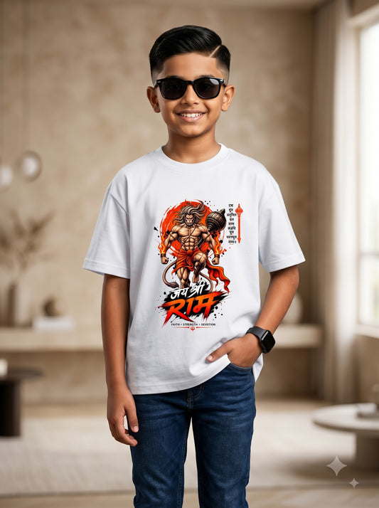 Boys Lord Hanuman Jai Shri Ram Graphic Crew Neck T-Shirt