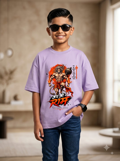 Boys Lord Hanuman Jai Shri Ram Graphic Crew Neck T-Shirt
