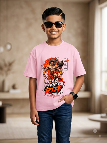 Boys Lord Hanuman Jai Shri Ram Graphic Crew Neck T-Shirt